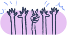 An illustration of multiple hands in the air.
