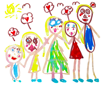 An illustration of the Riewoldt family, drawn by Poppy & Hazel.
