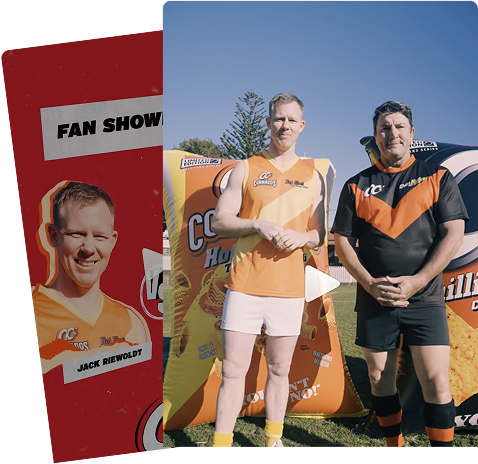Jack Riewoldt and Nathan Hindmarsh in a social media ad for CCs Corn Chips.